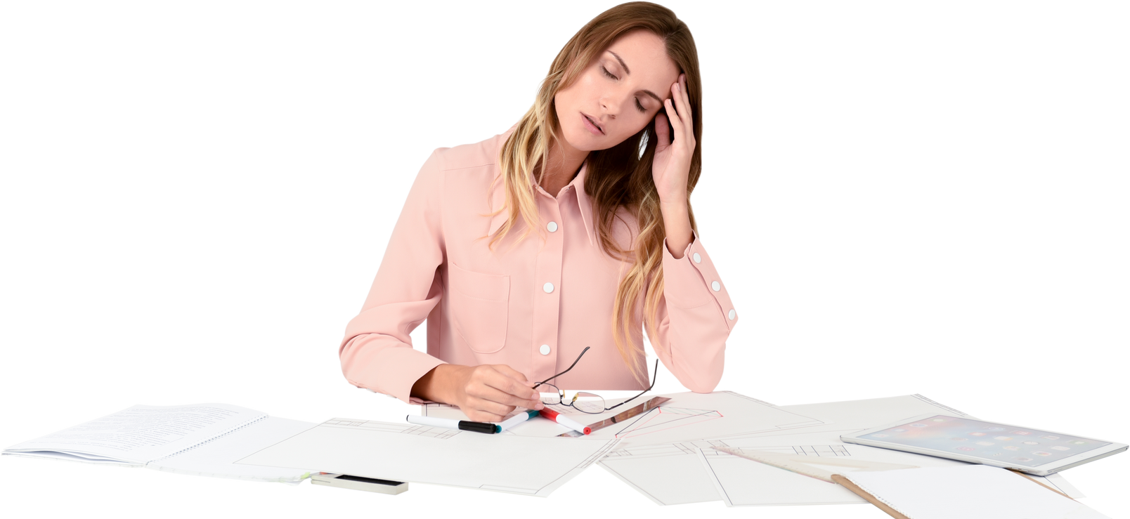 Tired Woman in Office Desk